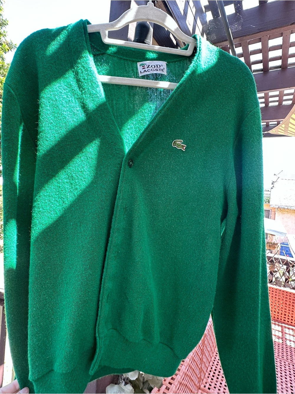 Lacoste Men's Green Cotton V-Neck Cardigan - Picture 7 of 11